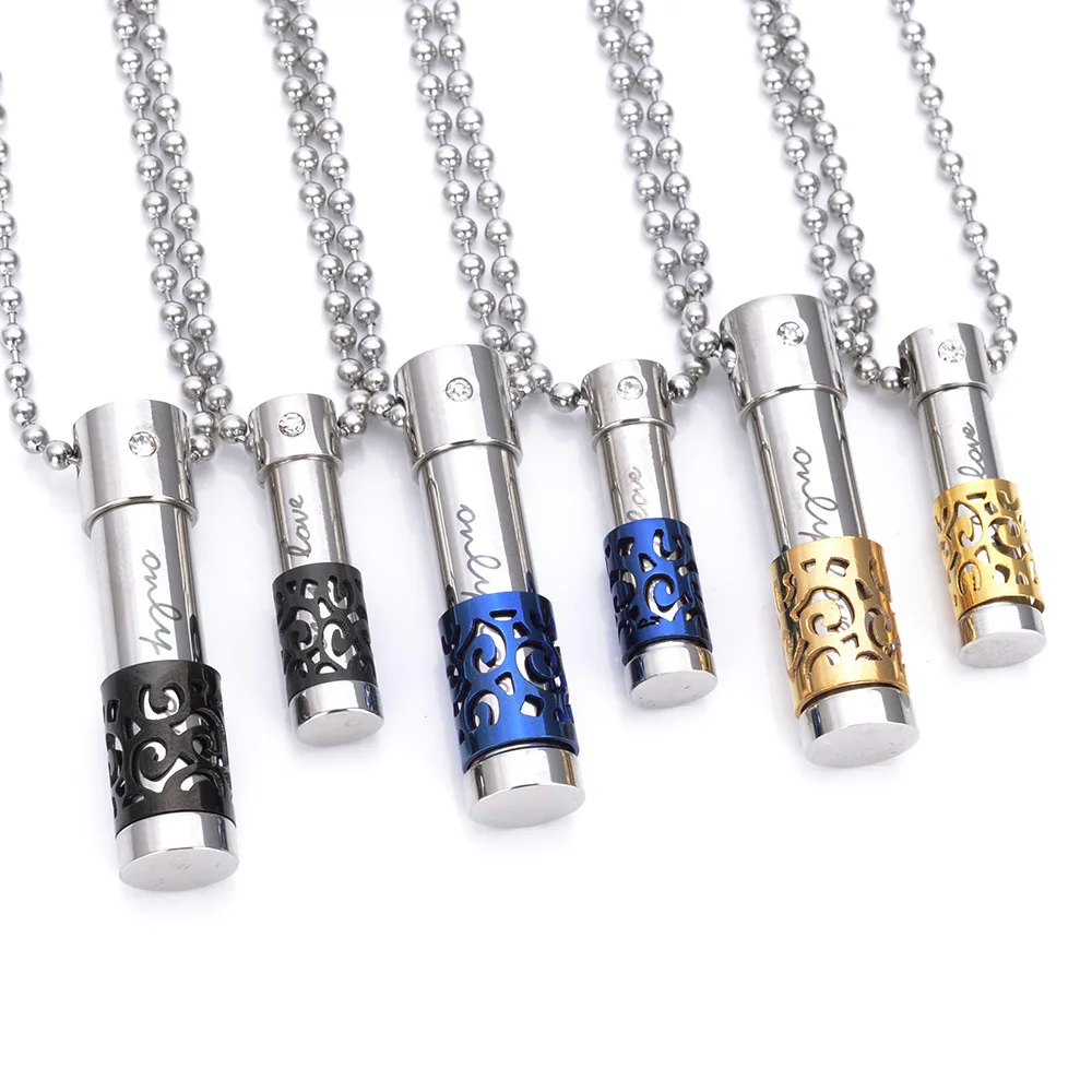 

South Korea Simple Style Can Open Perfume Bottle Lovers Fragrant Essential Oil with Diamond Pendant Stainless Steel Necklace
