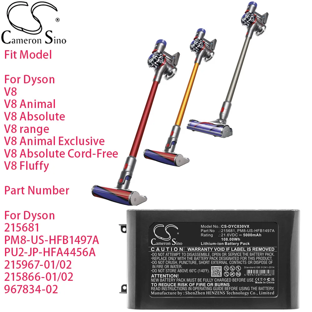

Вакуумный аккумулятор Cameron Sino для Dyson 215681 PM8-US-HFB1497A PU2-JP-HFA4456A 215967-01/02 215866-01/02 967834-02 5000 мАч