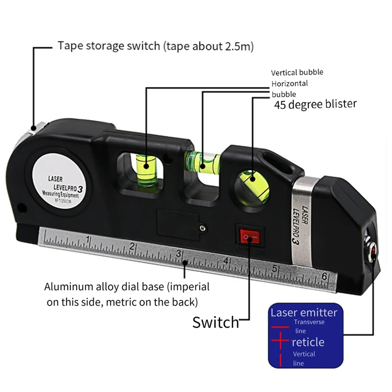 Laser Multifunctional Level Laser Spirit Level Metric Rulers Laser Straight Line Horizon (1 Pcs,Black)