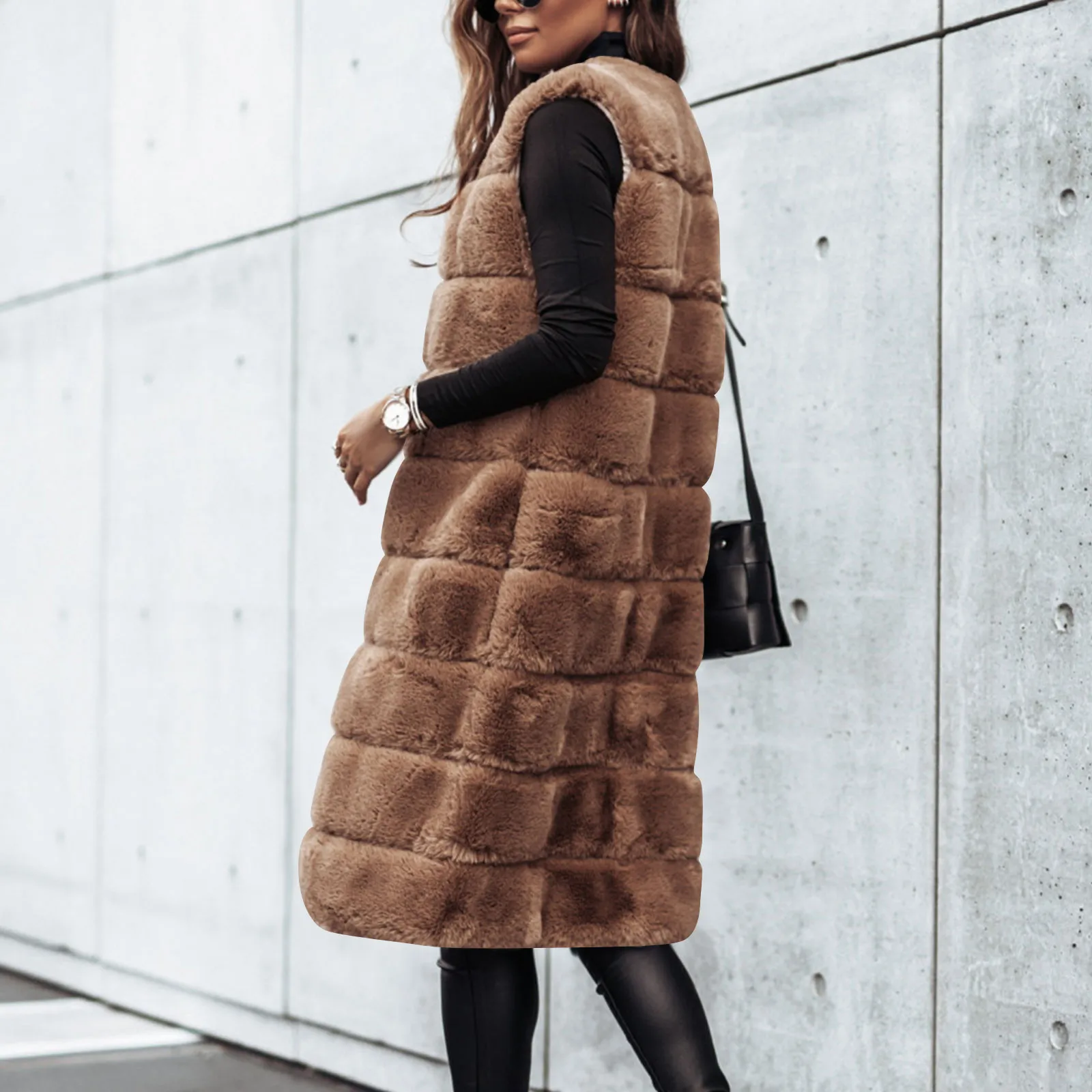 Fashion Sleeveless Coat High Quality Women Fashion Faux Fur Vest Coat Elegant Solid Casual Soft Plush Warm Long Vest Jackets