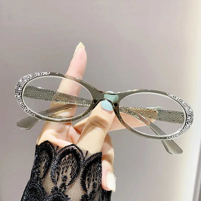 Diamond Encrusted Women's Reading Glasses Small Frame Anti Blue Light Presbyopia Glasses Shining Brightly PC Far Sighted Glasses