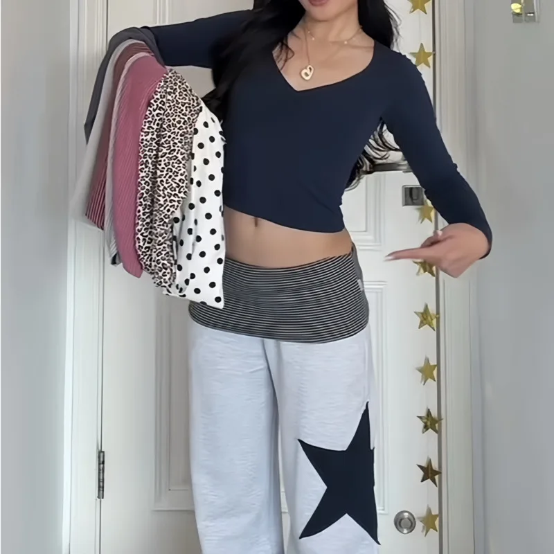 

Брюки в полоску с декоративной отделкой на талии, имитирующей поясную накладку, женские, в различных стилях, модные, универсальные, с высокой эластичностью, с ремнем на талии