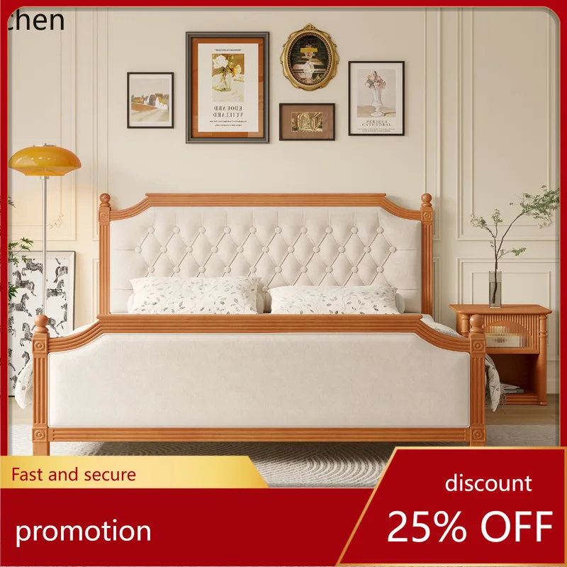 HXL Solid Wood Master Bedroom Double Bed Vintage Furniture