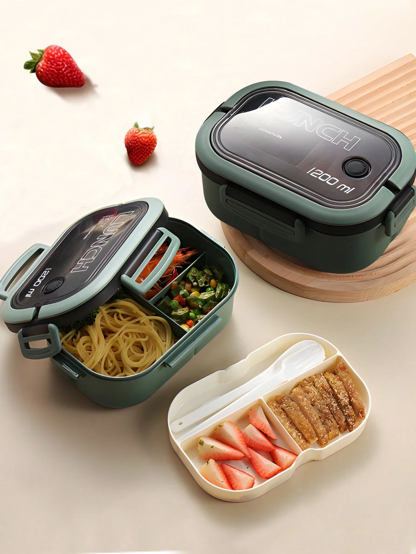 1pc Double Layered Bento Box With Dividers Microwave Safe Portable And Handheld Lunch Box For Students, Kitchen, Office Gift