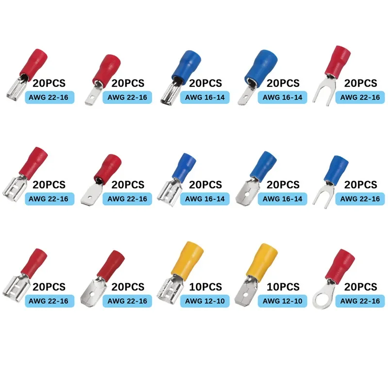 280PCS   Spade Butt Ring Fork Cold Pressed Crimp Terminals Electrical  Wire Connectors Assorted Kit Wire Stripper