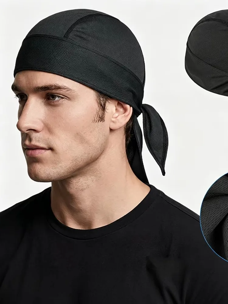 Musion Durag für Herren, Radfahrer-Piratenhut, atmungsaktive Mesh-Piratenbandana-Mütze, schweißabsorbierende Innenhelmabdeckung, Schädelkappe für – Detail 1