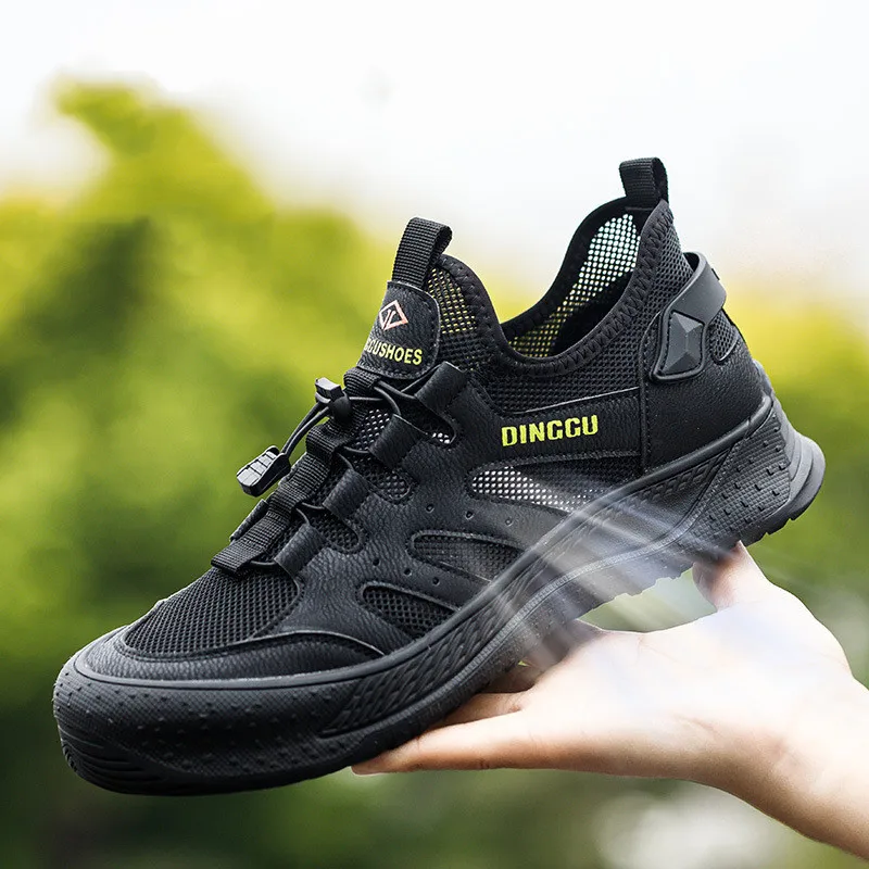 mens leisure breathable safety shoes steel toe caps working boots hollow out summer worker security sneakers protective footwear