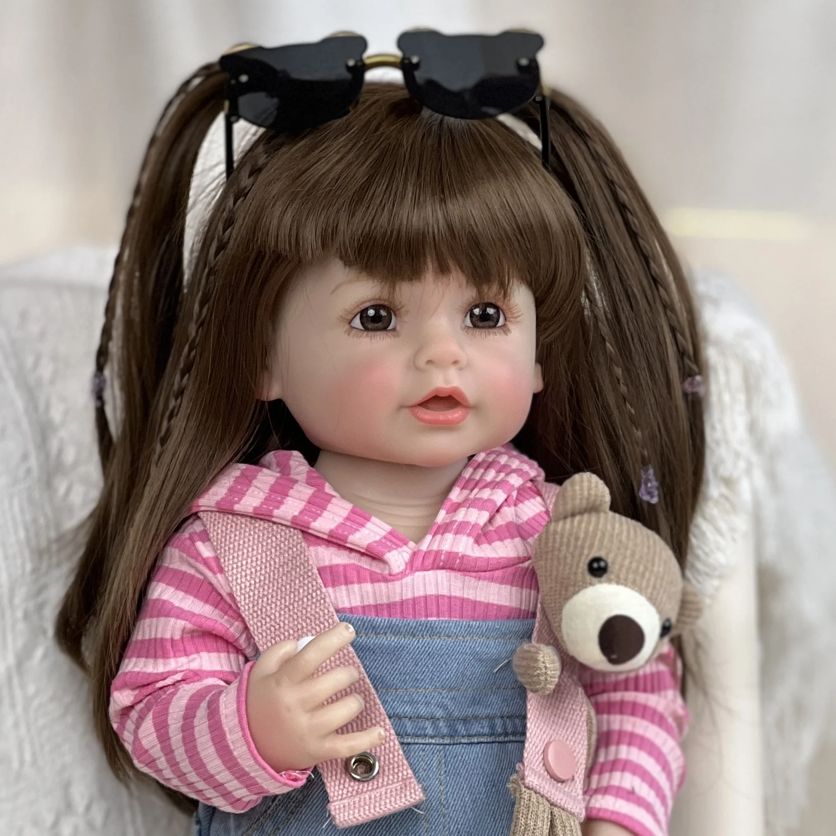 Lovely Toddler 22 Inch Reborn Bebe Full Body Silicone Vinyl Handmade Long Hair Realistic Standing Baby Toy Doll real