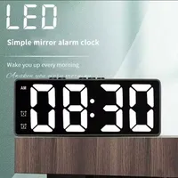 LED Alarm Clock Electronic Student Digital Clock Voice Control Dual Snooze 12/24H Dual Alarms Temperature Mute Table Clock