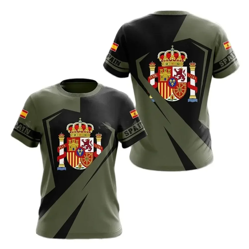 Spain National Emblem Printed 3D Men\'s T-Shirt O-Neck Short Sleeve Fashion Cool Clothing Loose Shirt For Men