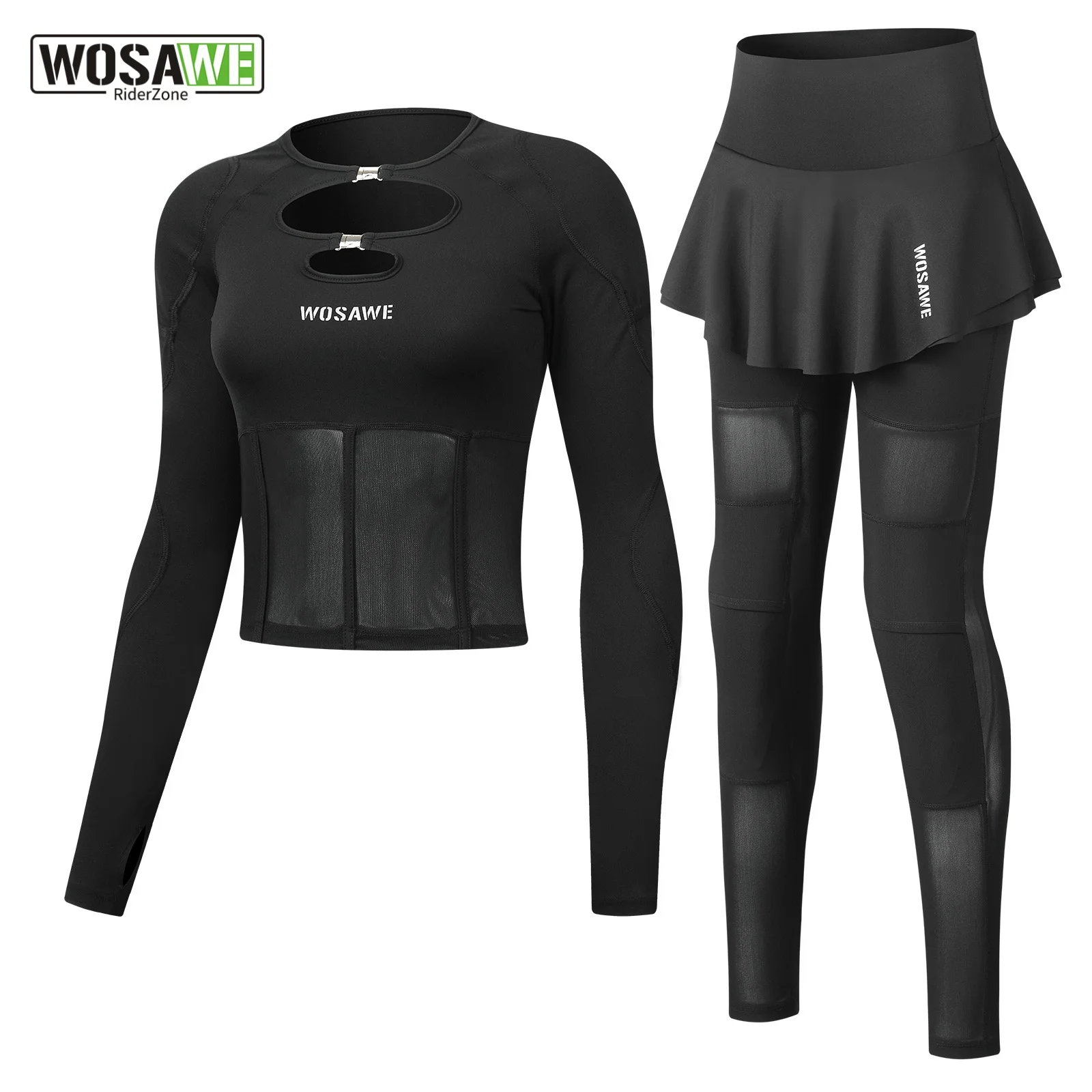 WOSAWE Summer Motorcycle Jacket and Pants Set Womem Riding Mesh Panel Crop Tops Breathable Skirt Pant