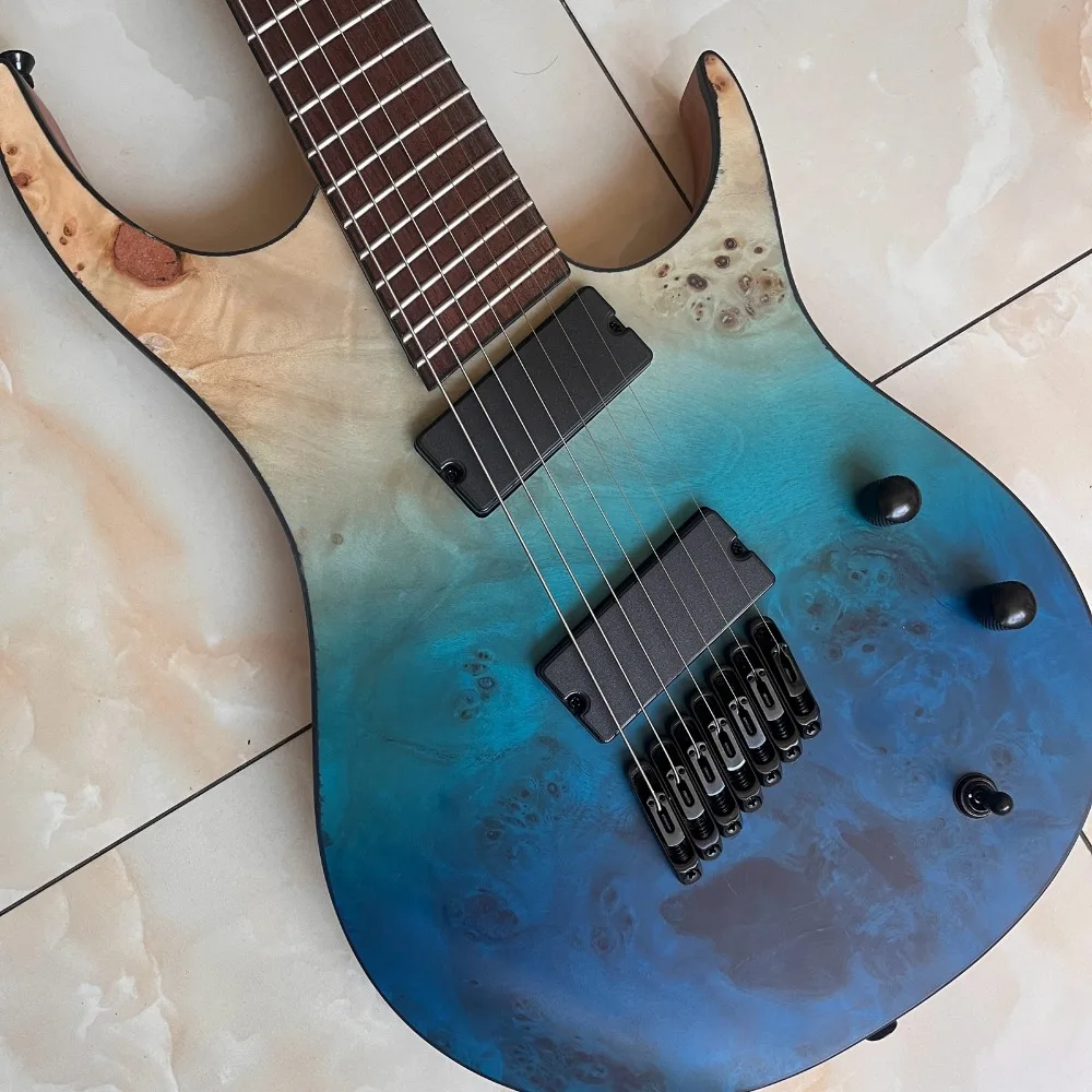 7 String Fanned Fret Electric Guitar Ocean Fade Quilt Maple Top 24 Fret Stainless Steel Fret