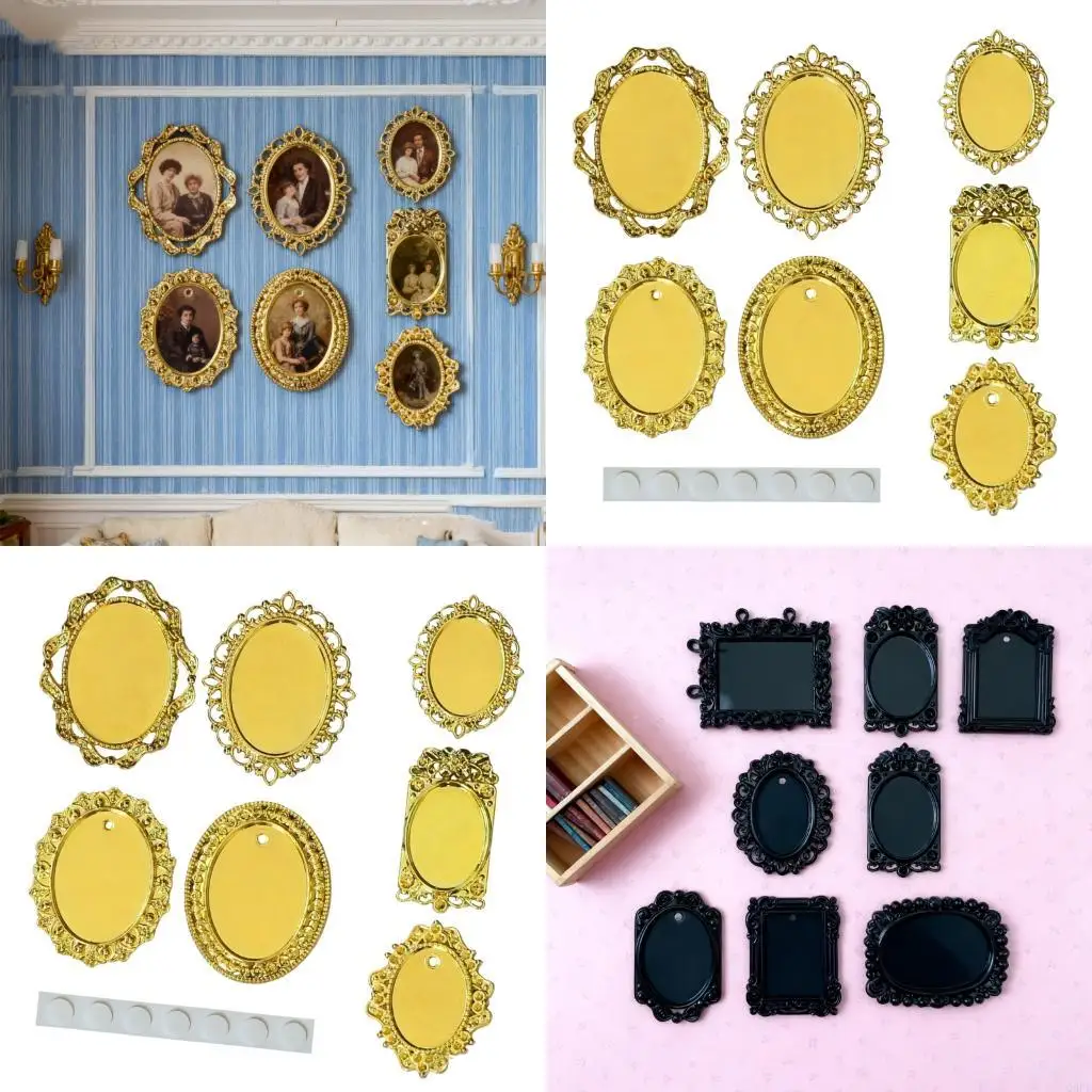 

Alloy Miniature Decorative Frame 7pcs Doll House Furniture Hollow Frame Decors For Realistic Scene Display Craft Props