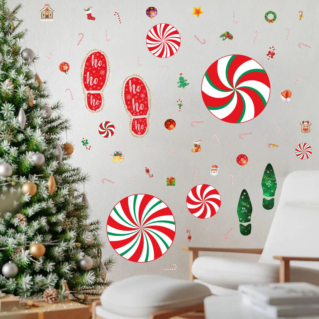 

Christmas Candy Wall Sticker Window Decals Home Decoration Waterproof Self-adhesive Living Room Decor Wall Art Glass Stickers