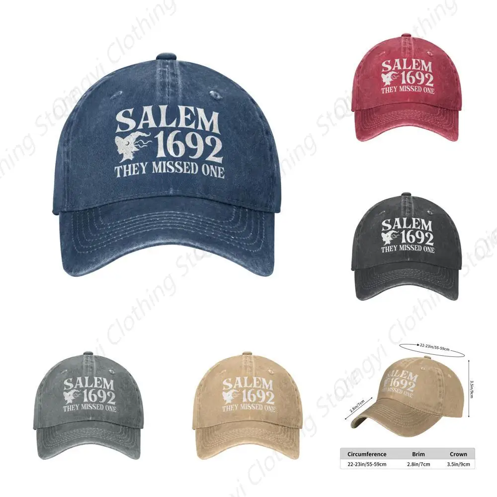 

1692 They Missed One Baseball Hat Vintage Washed Cap Funny Halloween Witch Cap Men Women Navy Blue