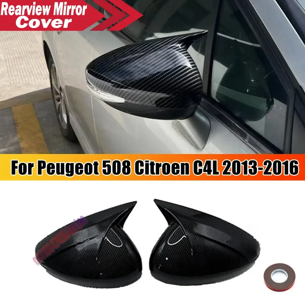 For Citroen C4L 2013-2016 For Peugeot 508 ABS Car Rearview Side Mirror Cover Wing Cap Exterior Door Housing Trim Adhesive Sticke