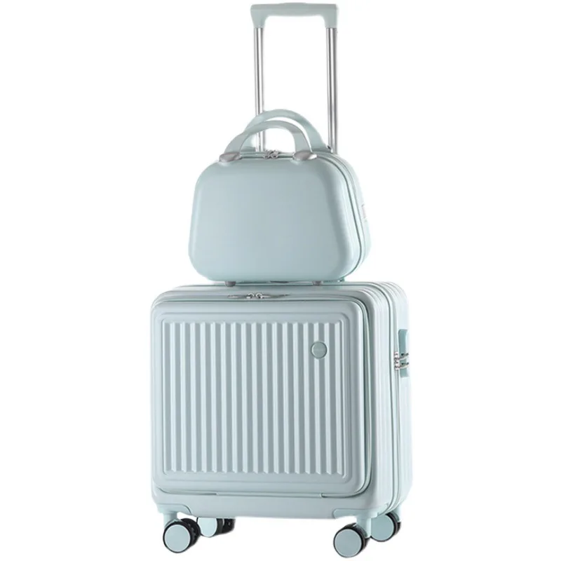 Front Opening Trolley Suitcase, Spinner Wheel, 18 Inch Small Cabin Suitcase, Men's and Women's Suitcase,