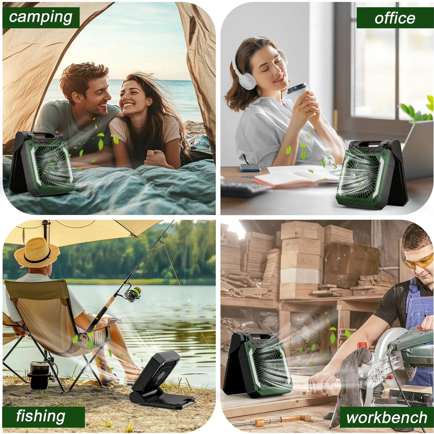 20000mAh Portable Fan Rechargeable,8W Solar Battery Panel,Cordless,LED Lantern,Timer,USB-C,3 Speeds Table Fan for Tent Home