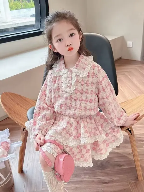 

Girl Small Fragrant Two Piece Set High Quality French Fashion For Girls Jacket Coat + Skirt Suits Korean Sweet 2 Piece Sets