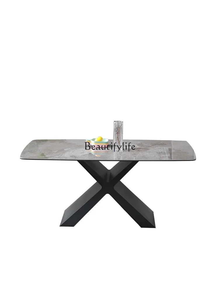 

FG44Italian Minimalist Composite Glass Stone Plate Dining Table Home Rectangular Sales Office Conference Table