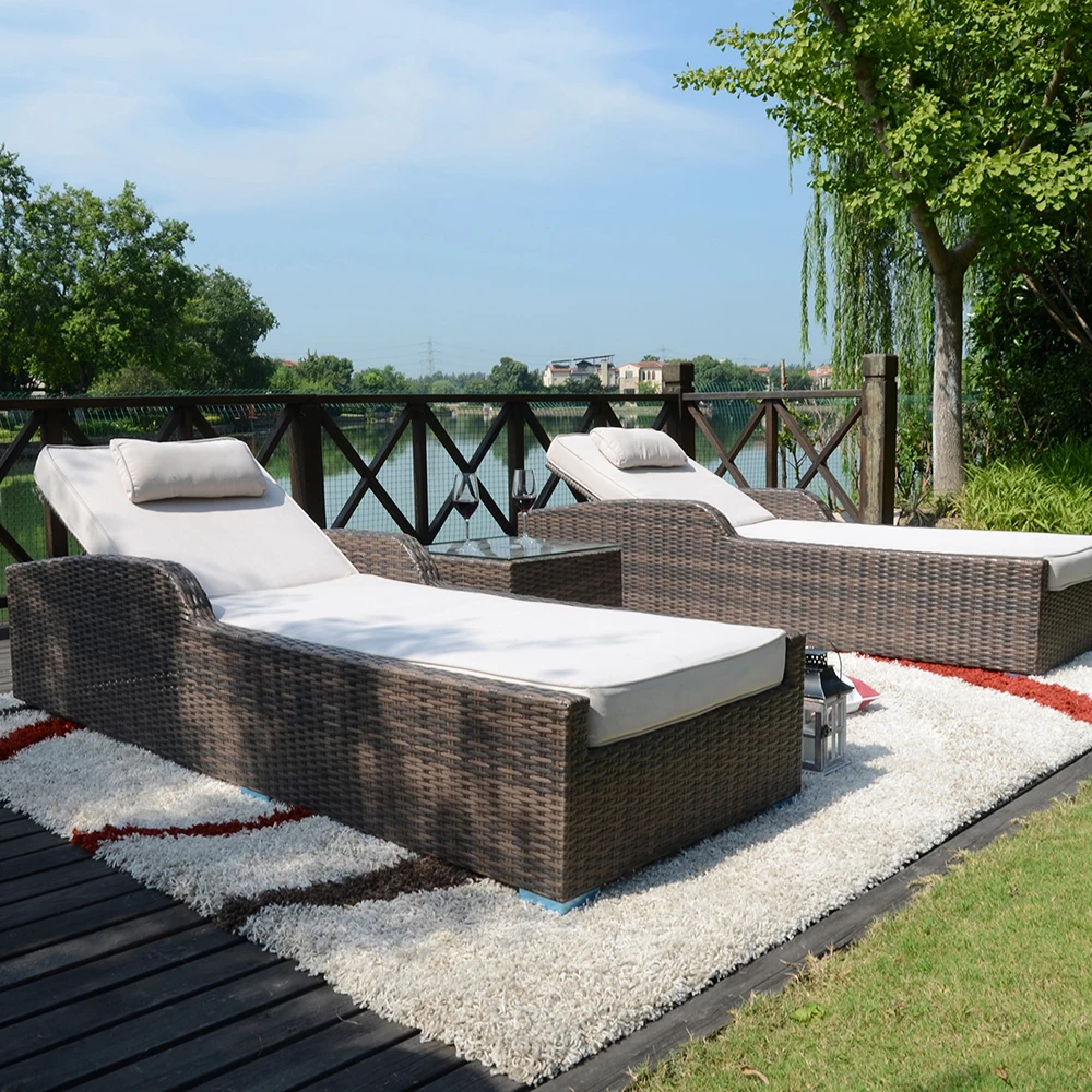 Modern Outdoor Double Poolside Sunbed Lounge for Two-Weatherproof PE Wicker & Aluminum Frame Hotels Parks Living Rooms Dining