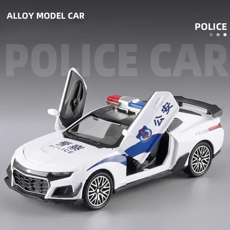 

1:32 Chevrolet Camaro police car Sports car Diecast Metal Alloy Model car Sound Light Pull Back Collection Kids Toy Gifts F575