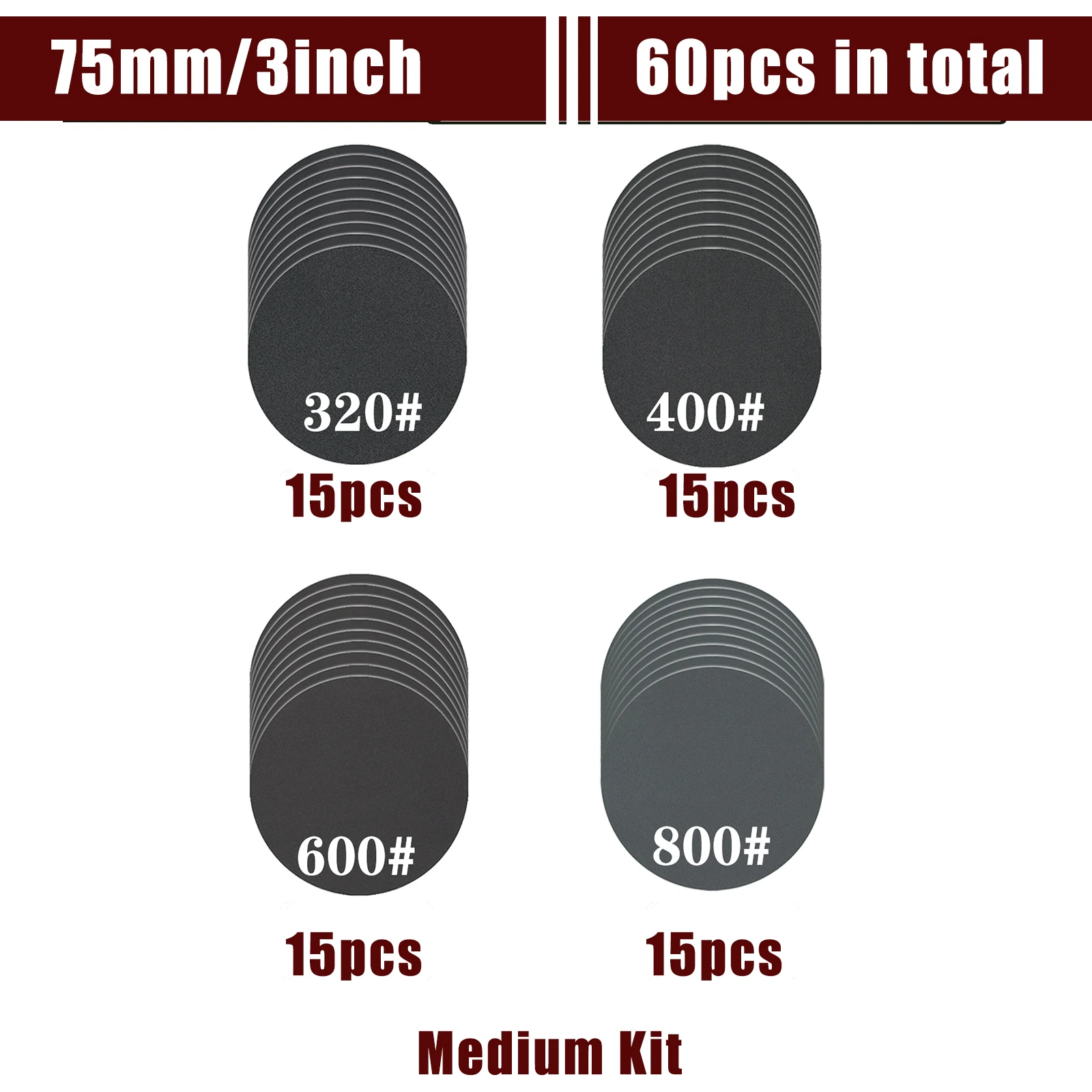 60 Stück 75mm Nass-Trocken-Schleifscheiben mit Klettverschluss, 3 Zoll Schleifscheiben für Exzenterschleifer, Schleifpapier-Pads