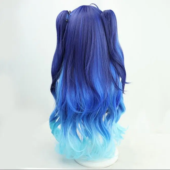 Amamiya Kokoro Pruik Gradiënt Blauw 80Cm Lang Krullend Synthetisch Haar Youtuber Girls Hololive Cosplay