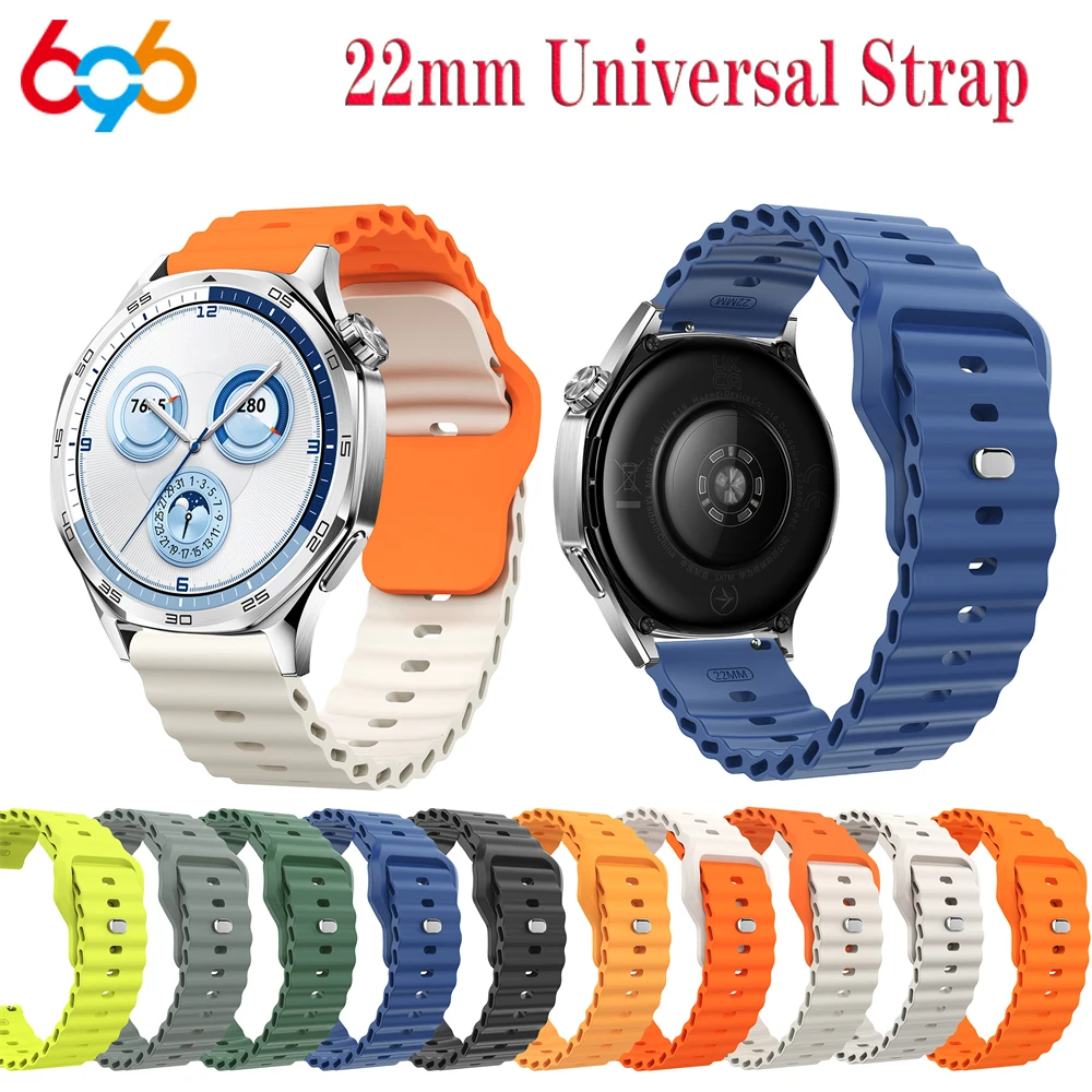 

Ремешок для часов 22 мм, универсальный ремешок для часов, подходит для Xiaomi, ремешок для часов Huawei, Samsung, силиконовый ремешок, спортивная волна, мужской и женский