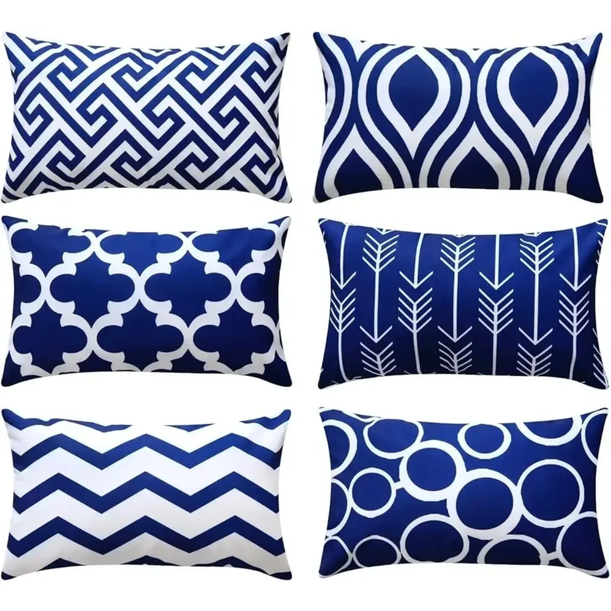 Navy Blue Embellishment Pillowcase Outdoor Home Sofa Bedroom Lumbar Pillowcase Cushion Cover