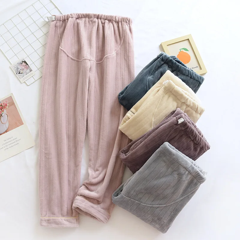 Autumn and winter new ladies trousers maternity pajama pants flannel trousers moon pants solid color adjustable home pants