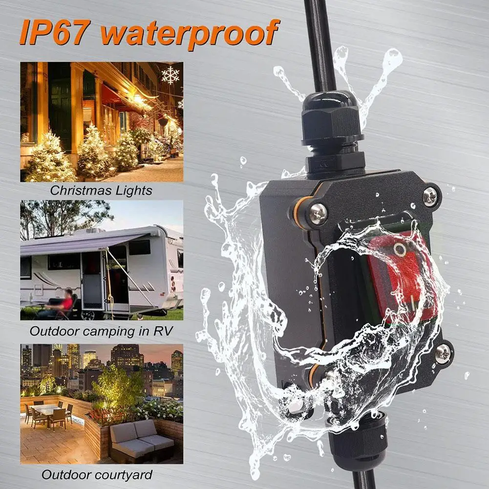 Inline Power Cord 110V-220V 12V-24V Marine Rocker Switch Box On Off Waterproof Outdoor Current High IP67 Connetor Junction L6N3