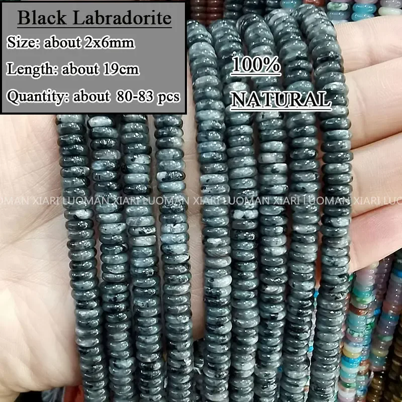 2x6MM Platte Ronde Natuursteen Kralen Labradoriet Agaat Jasper Turquoise Kristal voor Sieraden Maken Diy Armband Accessoires 15''