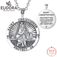 Eudora 925 Sterling Silver Saint Christopher Necklace Cross Vintage Amulet Pendant Catholic jewelry for Men Women Exquisite Gift