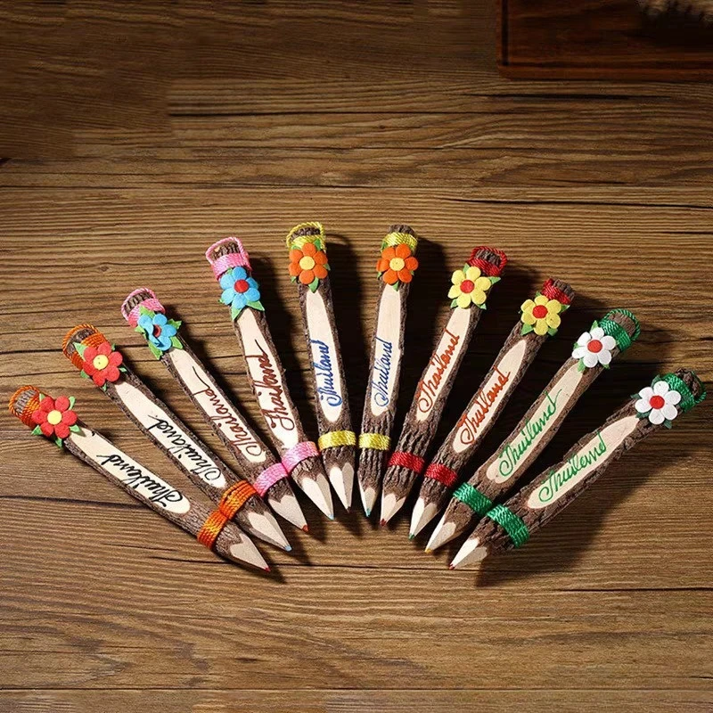 Thai Southeast Asian Students Colored Pencil Keychain Wooden Featured Gifts Crafts Stationery Children