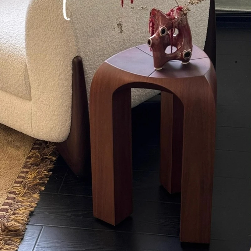 

French Vintage Walnut End Table Mobile Bedroom Nightstand with Storage Shelf Unique Accent Table for Living Room Coffee Tables