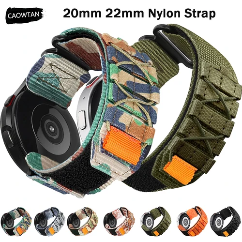 Correa de nailon de camuflaje de 20mm y 22mm para Samsung Galaxy Watch 7 6 5 4 40/44mm 6 pulsera clásica 5Pro para Huawei GT5 4Pro 3 banda de 46mm