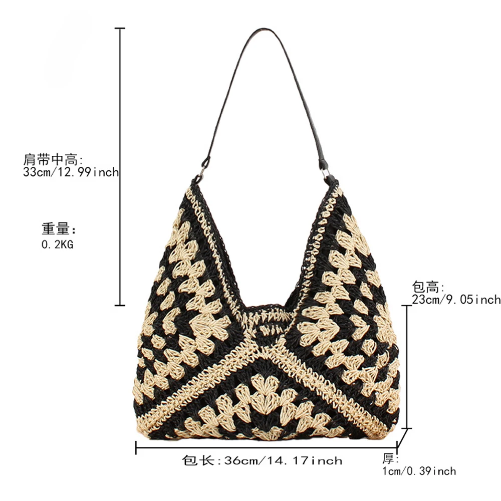 Women Straw Tote Bag Large Capacity Portable Vacation Shoulder Bag Casual Handbag Designer Hollow Weaving Summer Beach Purses