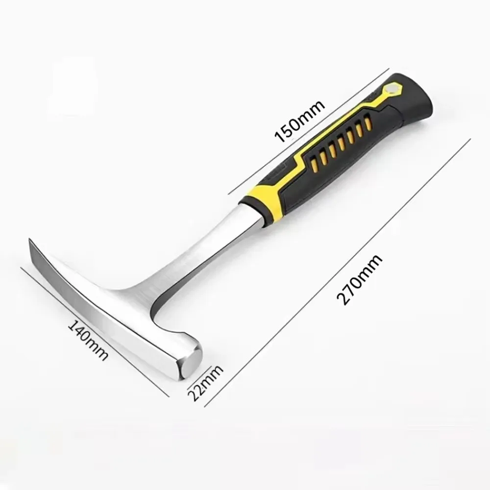 Martelo Geológico de Aço Carbono de Alta Qualidade com Acabamento Escovado para Exploração ao Ar Livre, Martelo de Picareta para Rocha, Exploração de Minas, Cabo de Borracha Antiderrapante