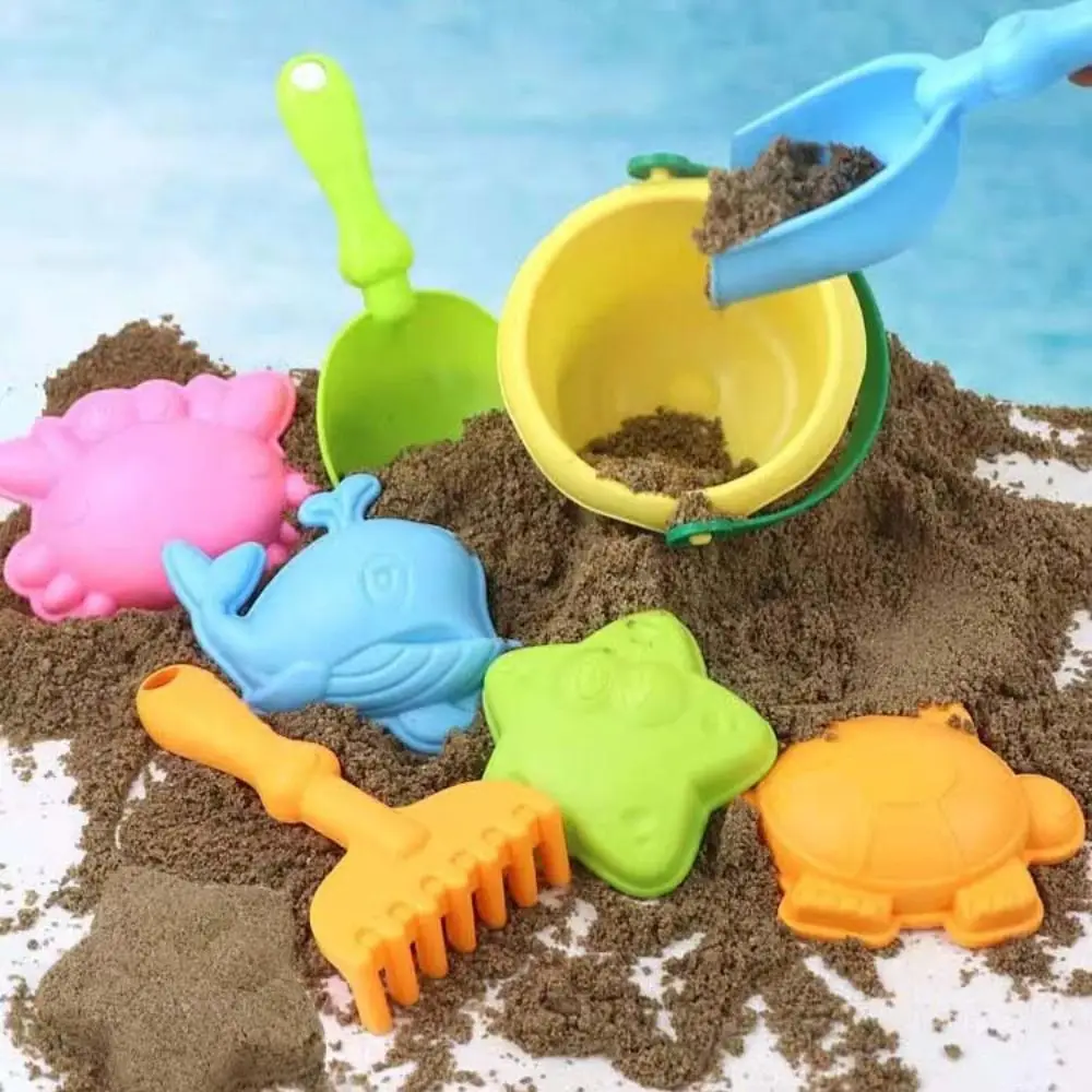 Creative Multicolor Beach ชุดของเล่นเรียบสวมใส่ทรายพลั่วพลาสติกอ่อนทนทานถังชายหาดเด็ก
