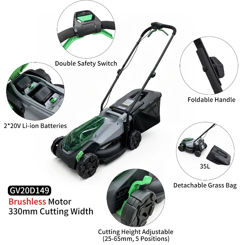 20V Household Cordless Electric Lawn Mower Hand Push Cutter with 35L Fast Delivery
