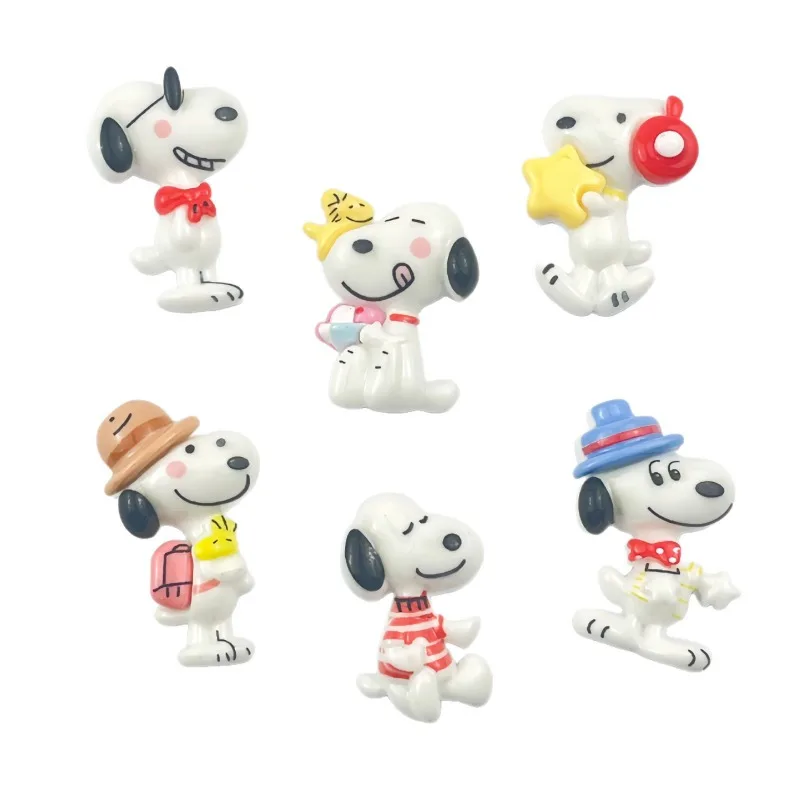 

6PCS Kawaii Anime Snoopy Series Cute Resin Toy Cartoon Creativity Printing DIY Mobile Phone Case Keychain Hairpin Props Supplies