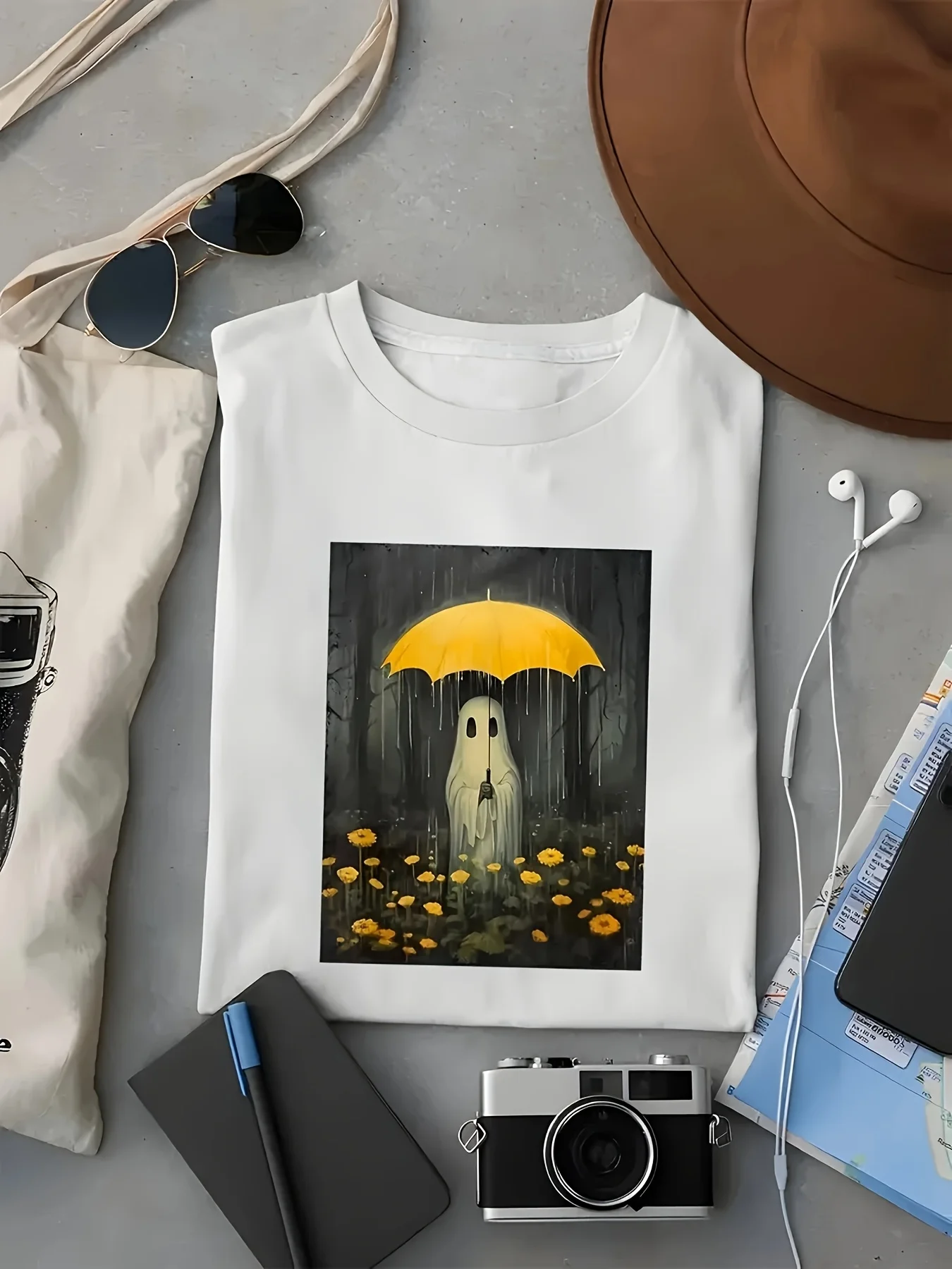 2025 Halloween Plus Size Damen Herbst Locker sitzendes Kurzarm-T-Shirt aus reiner Baumwolle, geeignet für Damen, lässiger Geisterdruck