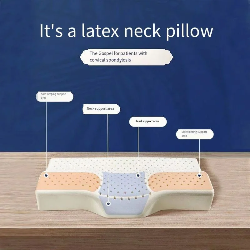 Pure Natural Latex Pillow, Thai Natural Latex Cervical Pillow, Concave Pillow, Butterfly-shaped, Home, Hotel and Adult Pillow