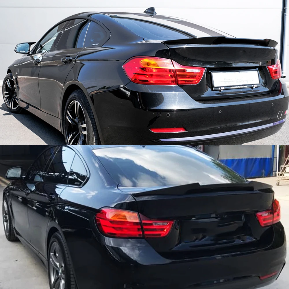 Glänzend Schwarz für BMW F36 Gran Coupe 4er Serie 430i 435i 440i 2014-2020 Heckdiffusor Außenspoiler Lippe Kofferraum Dachflügel Zierleiste