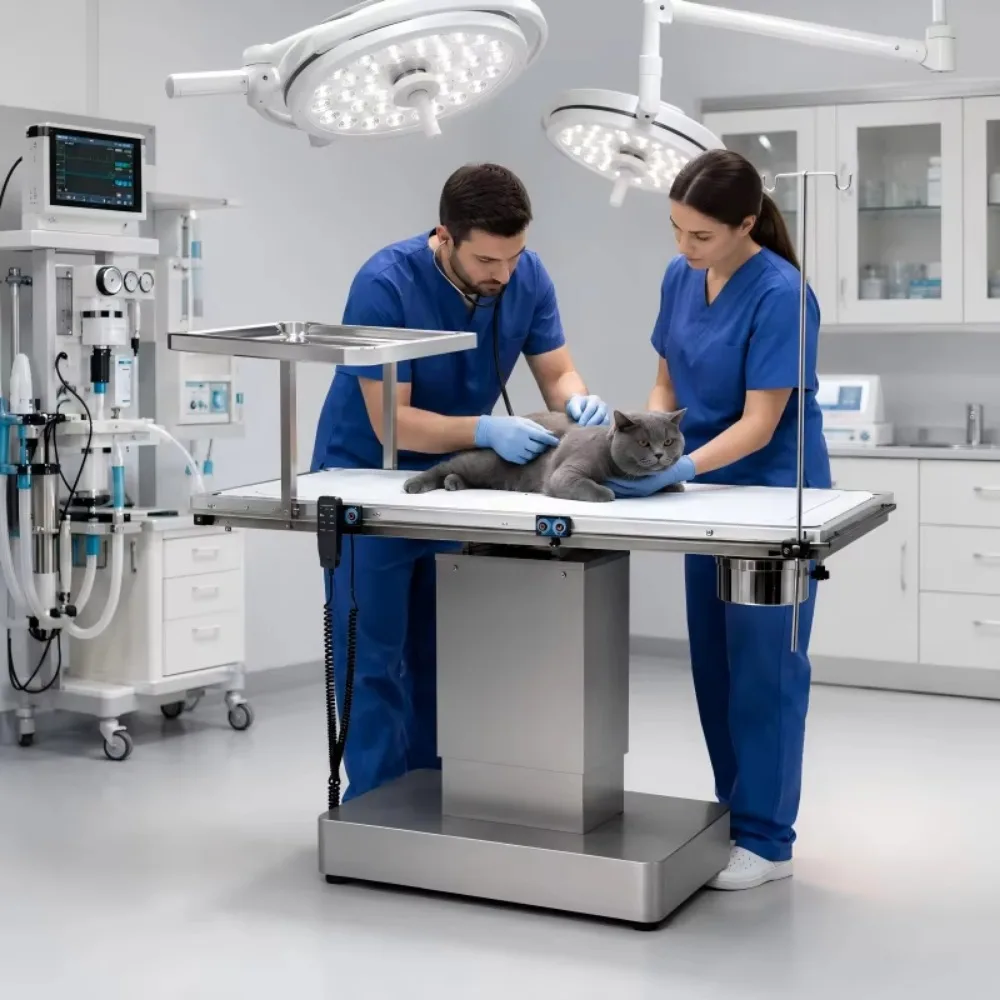 XY ACS06 Electric Heated Veterinary Operating Table with Bilateral Tilt Stabilized Base and Accessories for Dogs and Cats