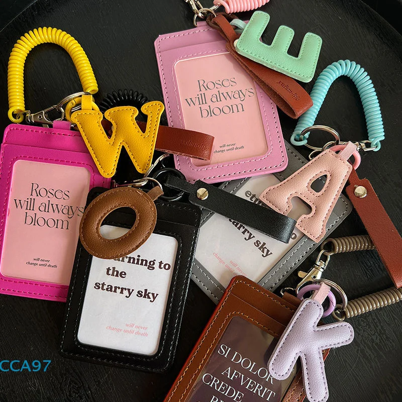 

Candy PU 3 Inch Photocard Holder Letter Pendant Elastic Rope Decoration Bus Card Sleeve Bag Campus Hanging Card Card Holder