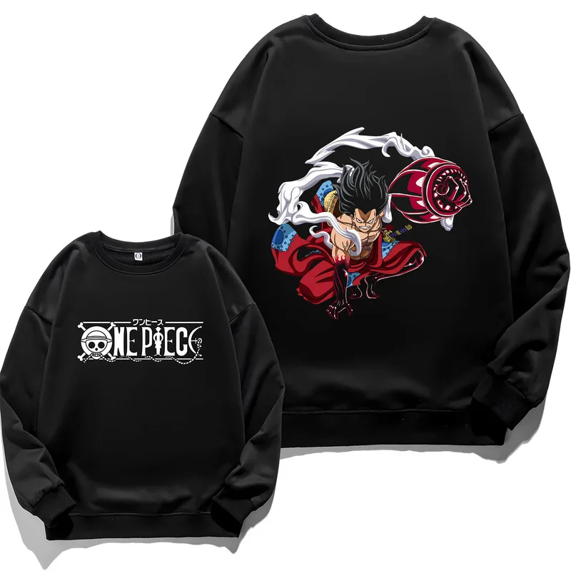 New Anime One Piece Luffy Men Loose And Comfortable Large-Size T-Shirt Classic Printed Cosplay Round Neck Sweater Fashion Top