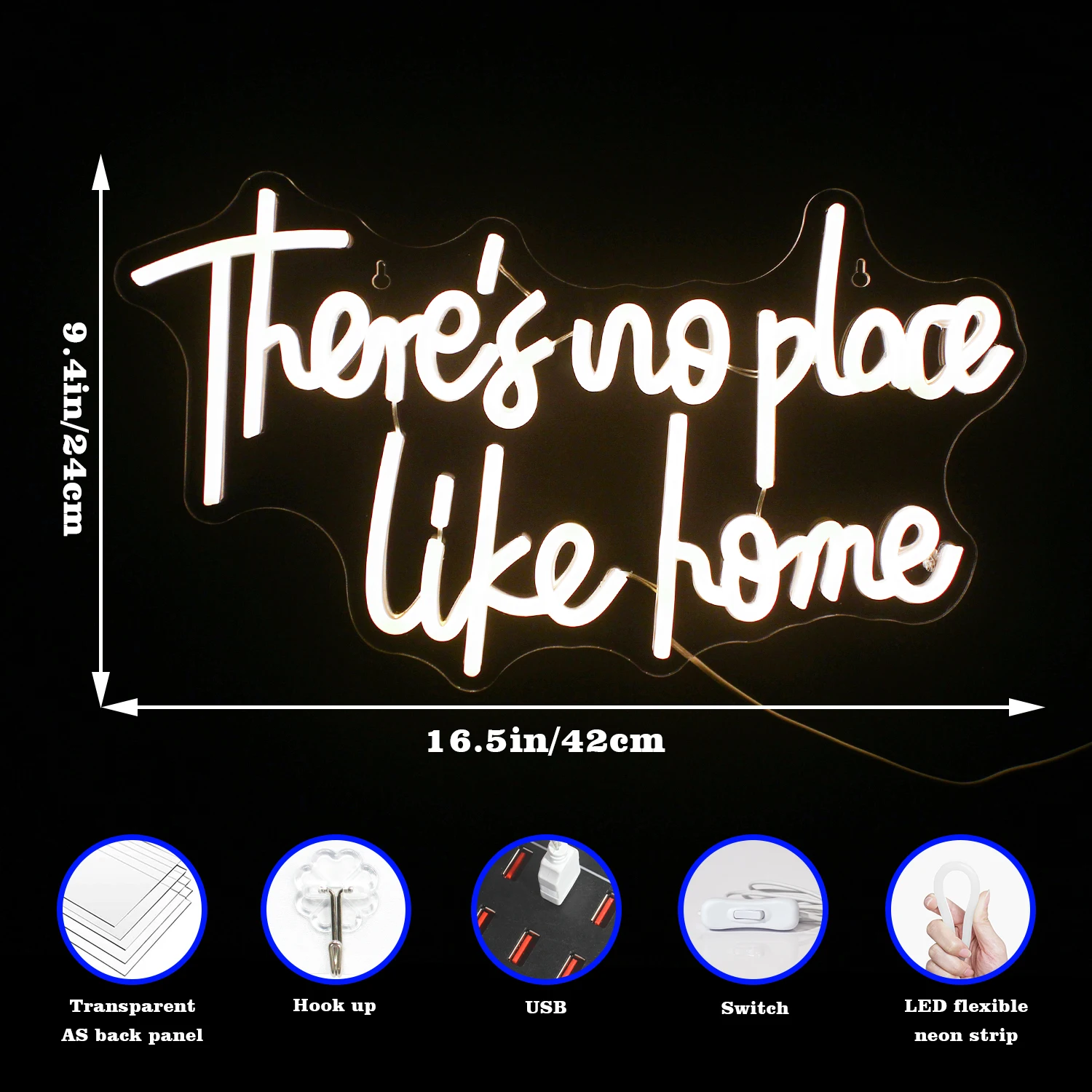 There's No Place Like Home LED Neon Sign Light Home Art Bedroom Hotel Kid Room Wall Decor Neon Light Acrylic House Party Neon