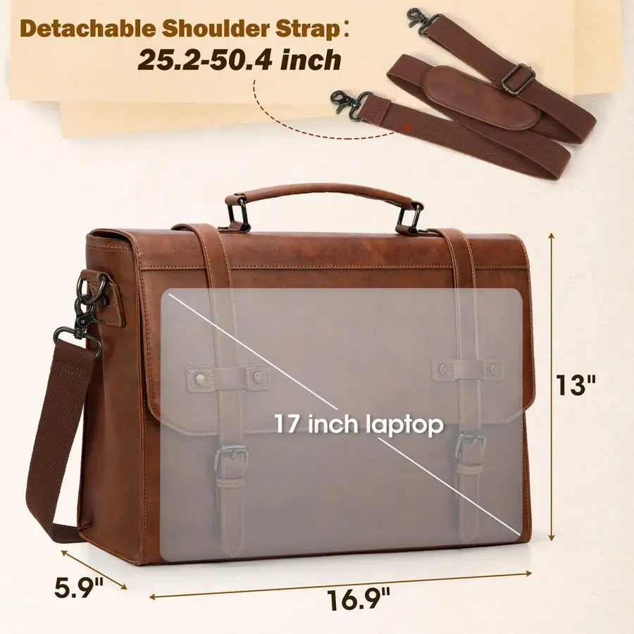 2026 Messenger Bag 17 Inch Waterproof Vintage Leather Laptop Briefcase Large Laptop Bag Satchel Bag Computer Shoulder Bag 2026